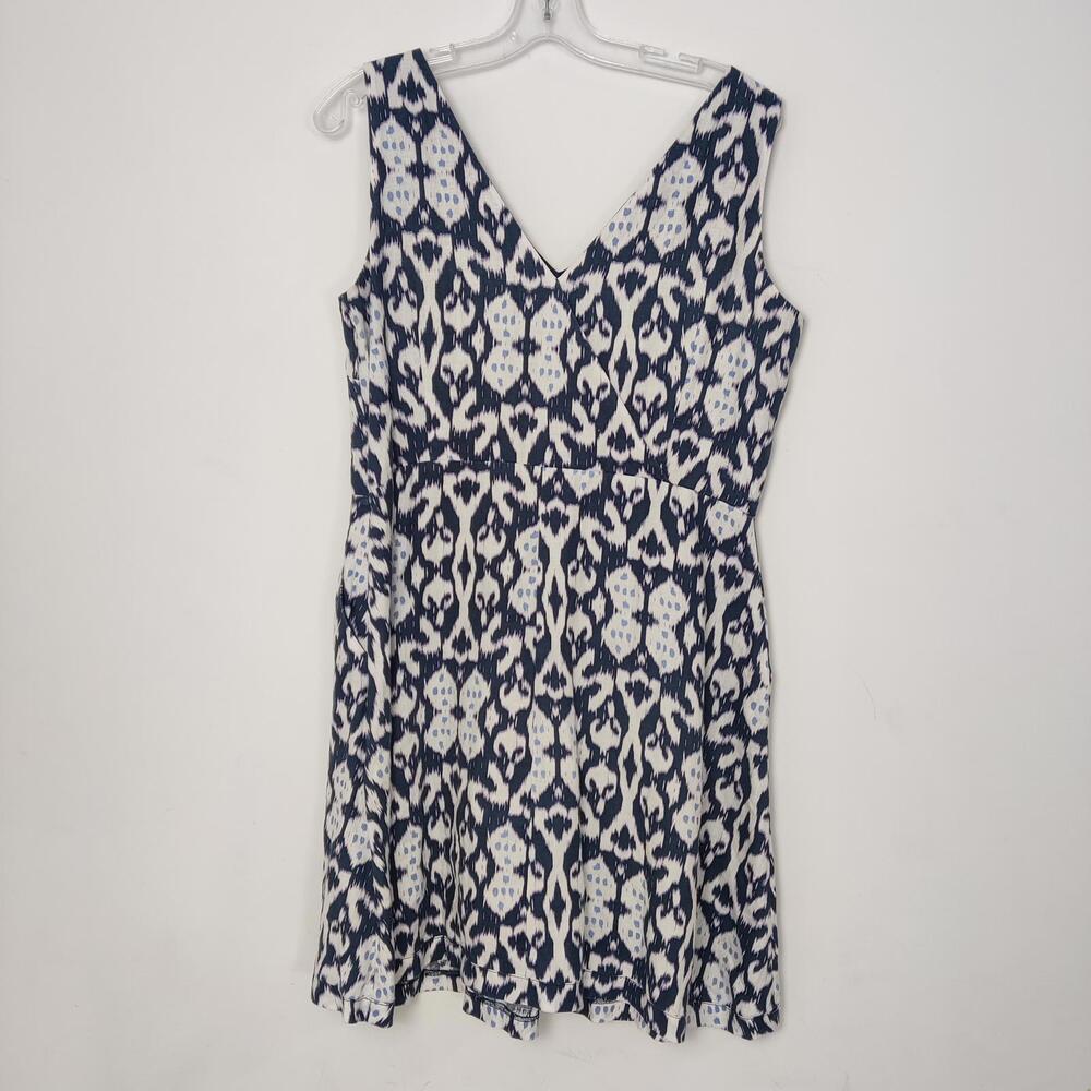 J.Crew Blue White Ikat Linen Fit & Flare Dress 14